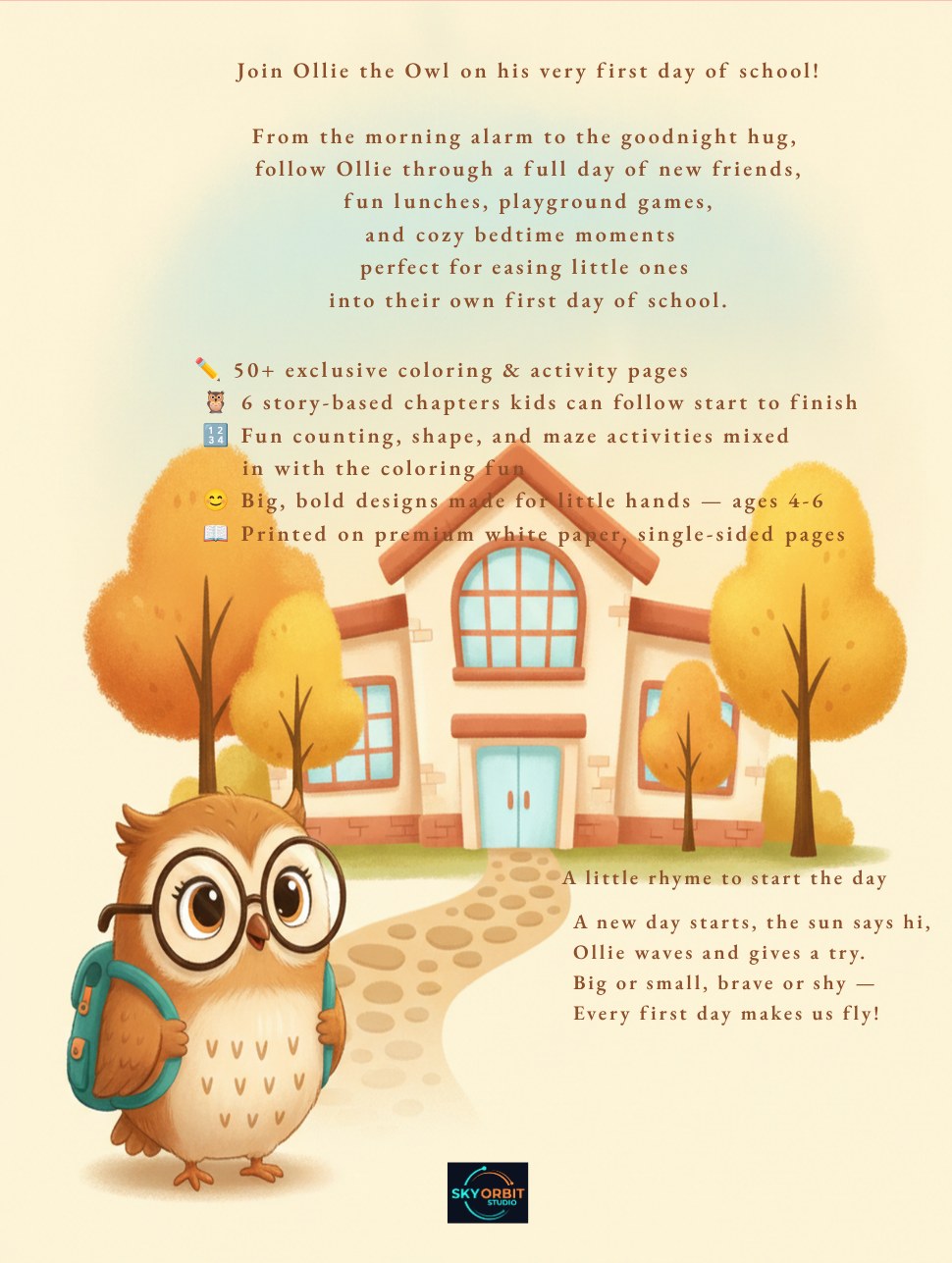 Ollie the Owl – Back to School Coloring & Activity Book back cover